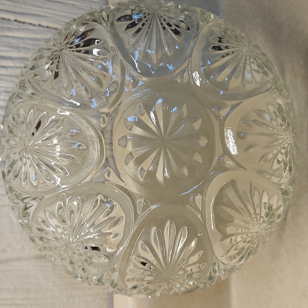 Vintage Anchor Hocking Medallion Serving Bowl 8" Clear Glass 1960s